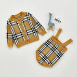 Autumn Co-ords Plaid Coat Strap Rompers Jumpsuit Two-Piece Set