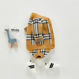 Autumn Co-ords Plaid Coat Strap Rompers Jumpsuit Two-Piece Set