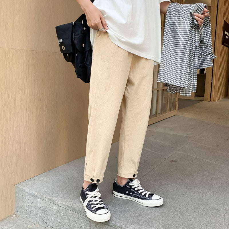 Men Pants Solid Color Pants Men Loose Casual
