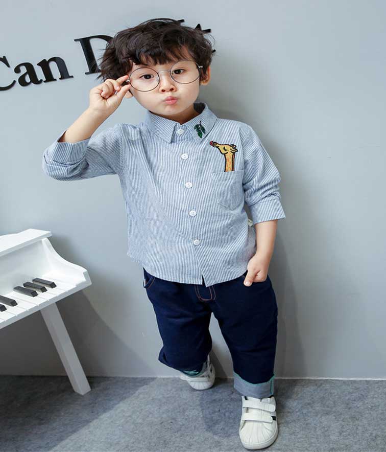 Children Boy Co Ord Cartoon Pocket Deer Shirt Jeans 2 Piece Set