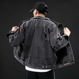 Denim Varsity Jacket Autumn Men Hole with Cat Whisker Fit Denim Jacket Coat Men