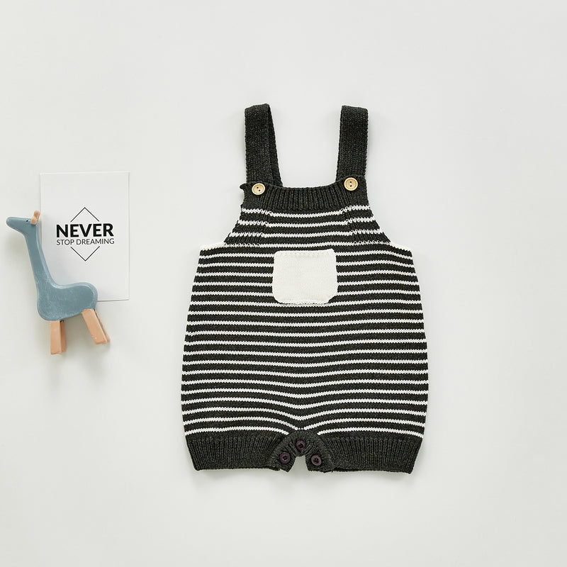 Autumn Rompers Autumn and Winter Striped Pocket Knitted Romper Vest Cute Wool Jumpsuit