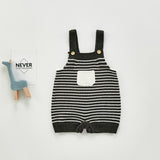 Autumn Rompers Autumn and Winter Striped Pocket Knitted Romper Vest Cute Wool Jumpsuit