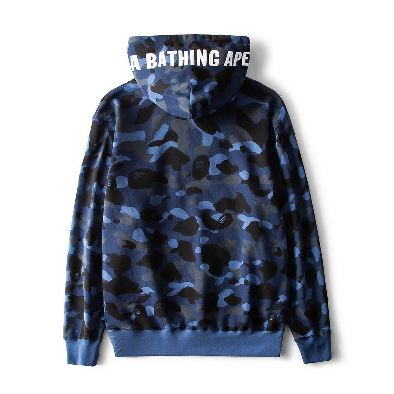 Shark Print Hoodie Male And Female Couples Wear Plus Size Loose Camouflage Pullover Hoodie Sweater