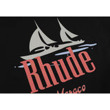 Rhude T Shirt Sailboat Print Hip Hop Men and Women Couple Style