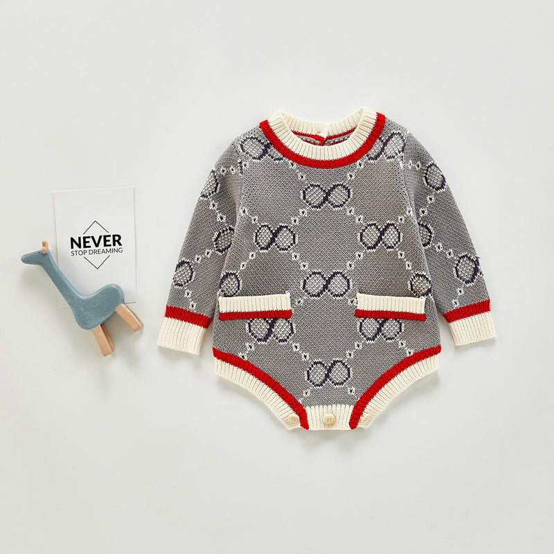 Autumn Rompers Autumn and Winter Letter Crochet Knitted Rompers Jumpsuit