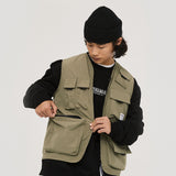 Men Sweater Vest Multi-Pocket Workwear Waistcoat Men's Outdoor Photography Fishing Vest Street Sleeveless Jacket