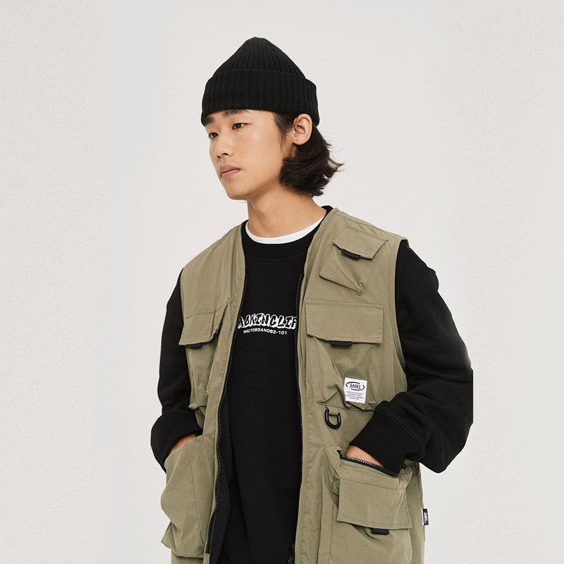 Men Sweater Vest Multi-Pocket Workwear Waistcoat Men's Outdoor Photography Fishing Vest Street Sleeveless Jacket