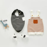 Autumn Rompers Autumn and Winter Striped Pocket Knitted Romper Vest Cute Wool Jumpsuit