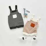 Autumn Rompers Autumn and Winter Striped Pocket Knitted Romper Vest Cute Wool Jumpsuit