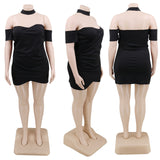 Nina Parker Black Dress off-the-Shoulder Large Size Dress Slim Fit Slimming