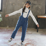 children girl's long sleeve sweatershirt & overall denim pant 2 piece set