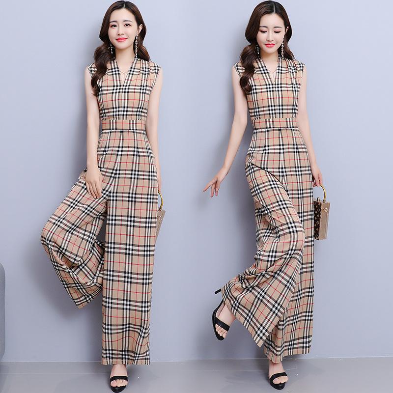 Women's Plaid Catsuit Women's Checkered Jumpsuit Plaid Jumpsuit Women's Summer High Waist Drape Wide Leg Jumpsuit