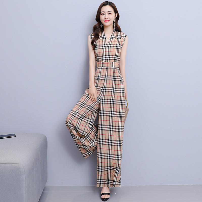 Women's Plaid Catsuit Women's Checkered Jumpsuit Plaid Jumpsuit Women's Summer High Waist Drape Wide Leg Jumpsuit