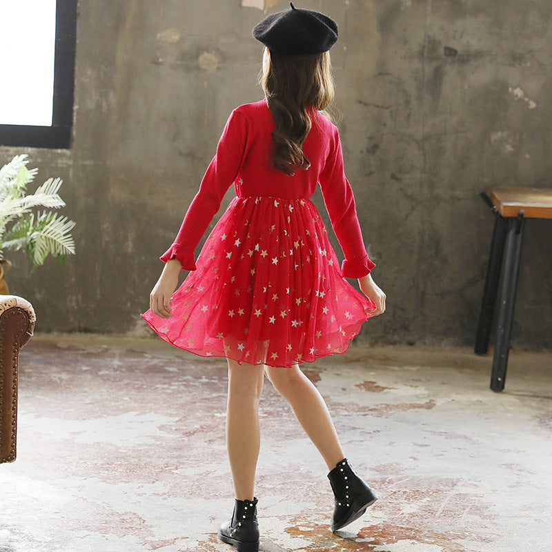 Dress Spring and Autumn Red Skirt Children Princess Dress Children Girl's Dress