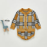 Autumn Co-ords Plaid Coat Strap Rompers Jumpsuit Two-Piece Set