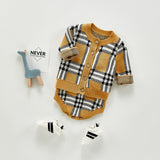 Autumn Co-ords Plaid Coat Strap Rompers Jumpsuit Two-Piece Set