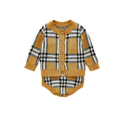 Autumn Co-ords Plaid Coat Strap Rompers Jumpsuit Two-Piece Set