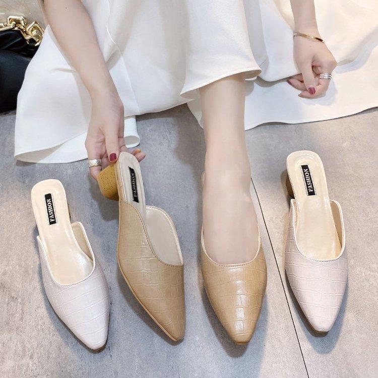 Women Open Toe Sandals Flats Slippers Chunky Heel Pointed-Toe Fashion Outdoor Shoes
