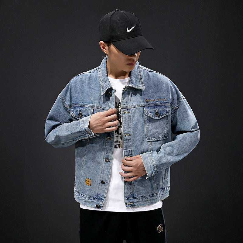 Denim Varsity Jacket Fall Denim Jacket Men's Autumn Loose Denim Jacket