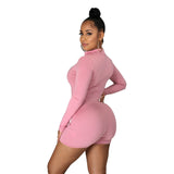 Letter Printed Long Sleeve Zip-up Shirt Jumpsuit