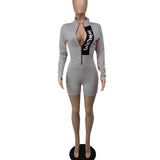 Letter Printed Long Sleeve Zip-up Shirt Jumpsuit