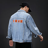 Denim Varsity Jacket Autumn Denim Jacket Coat Men's Solid Color Gradient Printing Casual Jacket