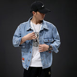 Denim Varsity Jacket Autumn Denim Jacket Coat Men's Solid Color Gradient Printing Casual Jacket