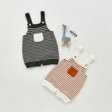 Autumn Rompers Autumn and Winter Striped Pocket Knitted Romper Vest Cute Wool Jumpsuit