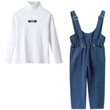 children girl's long sleeve sweatershirt & overall denim pant 2 piece set