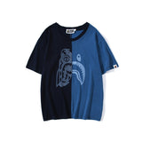 WGM Closing Tiger Head Shark Head Stitching Denim Color Short Sleeve T-shirt