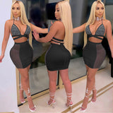 See through Pants Suit Cross Strap Backless Two-Piece Set
