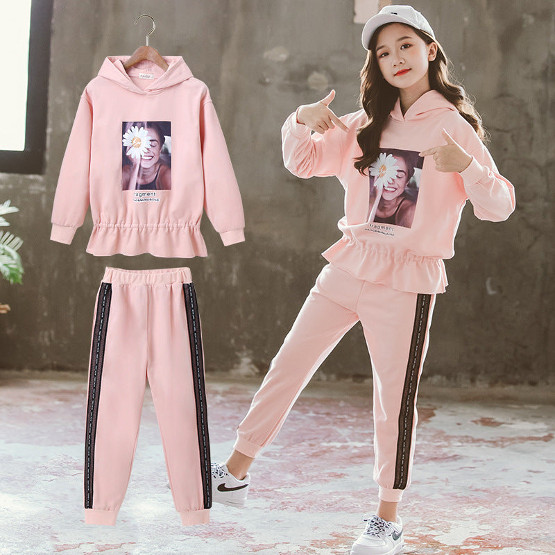 Suit Hooded Sweater Autumn Two-Piece Suit Loose Children Girl's Pants