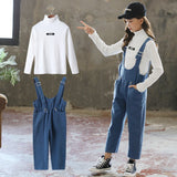 children girl's long sleeve sweatershirt & overall denim pant 2 piece set