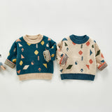 Autumn Tops Geometric Sweater Autumn and Winter Pullover Knitwear Baby Outerwear