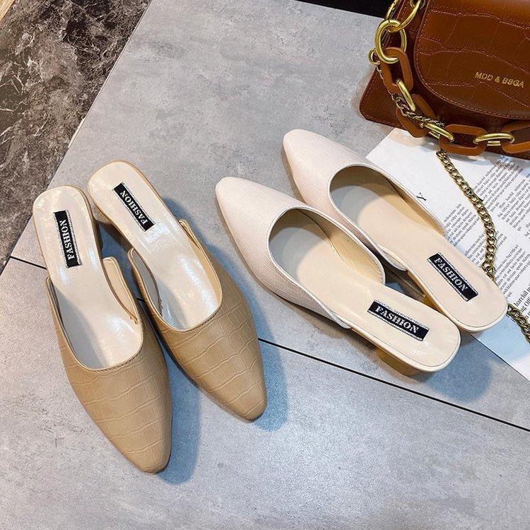 Women Open Toe Sandals Flats Slippers Chunky Heel Pointed-Toe Fashion Outdoor Shoes