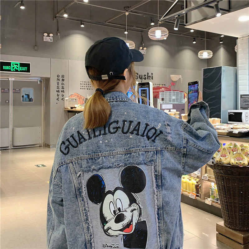 Comic Denim Jacket Embroidered Denim Jacket Spring and Autumn Loose