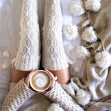 Winter Thick Knit Thigh High Socks Long Stockings Boot Knitted Woolen Yarn Socks Female with Fur Ball Knee High over-the-Knee Socks