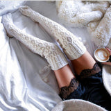 Winter Thick Knit Thigh High Socks Long Stockings Boot Knitted Woolen Yarn Socks Female With Fur Ball Stockings