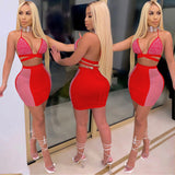 See through Pants Suit Cross Strap Backless Two-Piece Set
