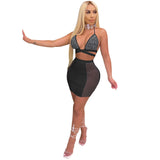 See through Pants Suit Cross Strap Backless Two-Piece Set