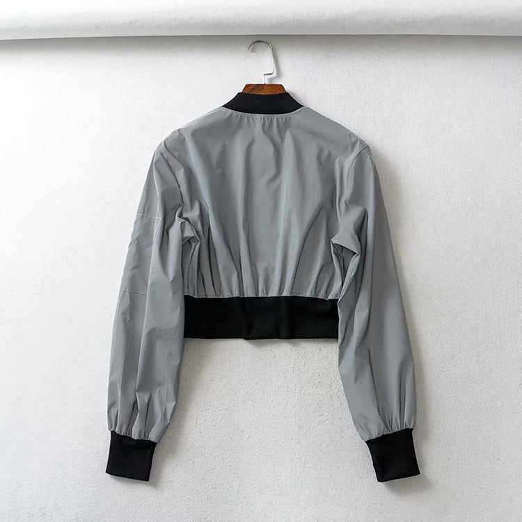 Brown Cropped Varsity Jacket Reflective Jacket Baseball Uniform