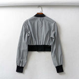 Brown Cropped Varsity Jacket Reflective Jacket Baseball Uniform