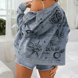 Women Denim Jacket XINGX Printed Denim Short Coat