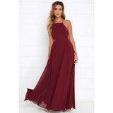 Burgundy Dresses for Wedding Sexy Halter Backless Thin Cross Straps Chiffon Dress for Women