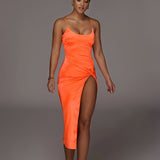 Burnt Orange Dress Autumn and Winter Women's Sling Backless Slit Dress