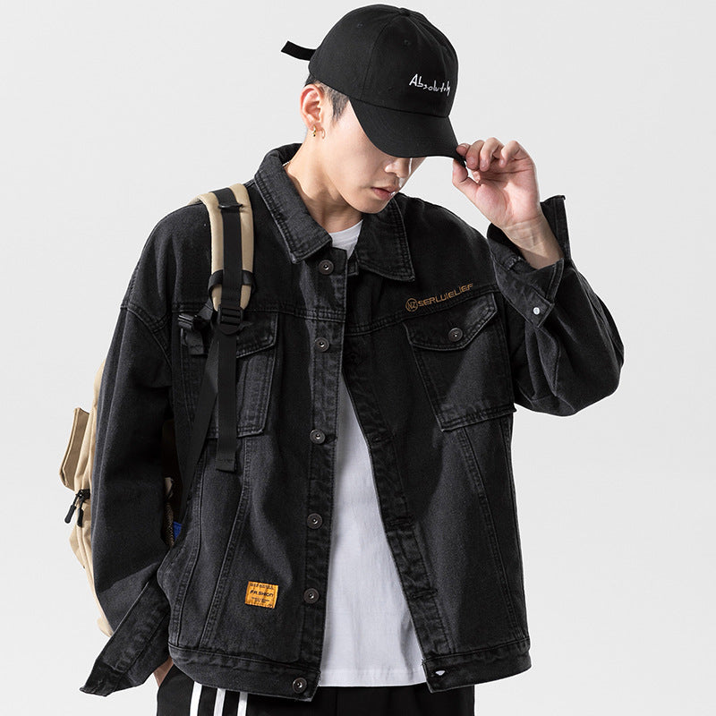 Denim Varsity Jacket Fall Denim Jacket Men's Autumn Loose Denim Jacket