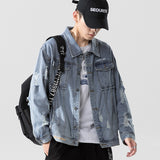 Denim Varsity Jacket Autumn Men Hole with Cat Whisker Fit Denim Jacket Coat Men