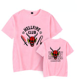 Hellfire Club Shirt Stranger Things Summer Print Pattern Casual round Neck Short Sleeves