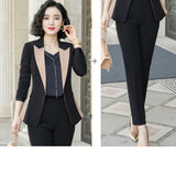 Women Autumn Uniform Designs Formal Style Office Lady Bussiness Attire Work Suit Contrast Color Suit Set